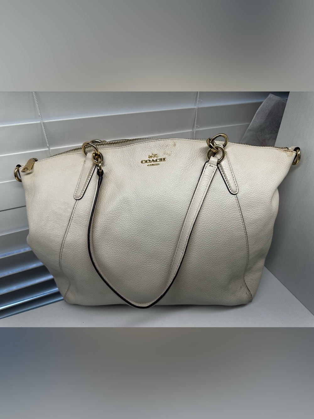 Coach Kelsey Shoulder Bag in Chalk/Ivory Pebbled Leather-Project bag